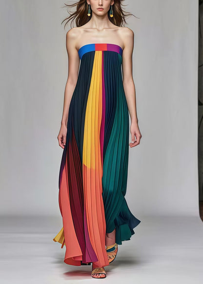 Multicolor Backless Chiffon Strapless Pleated Dress Summer