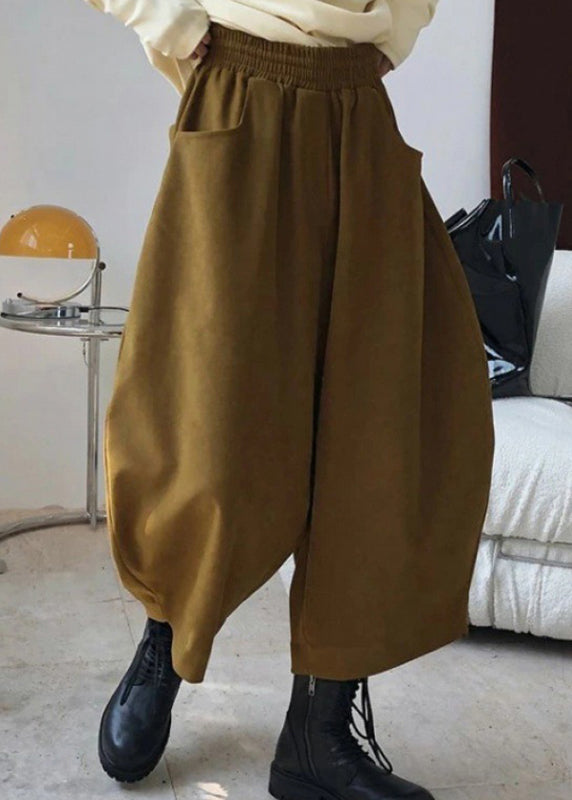 Caramel Elastic Waist Pockets Harem Pants Spring