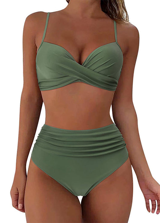 Green Cinched Top and Panty Swimwear Set