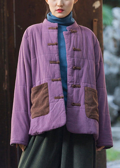 Retro Purple Chinese?button Pockets Thick Parkas Winter