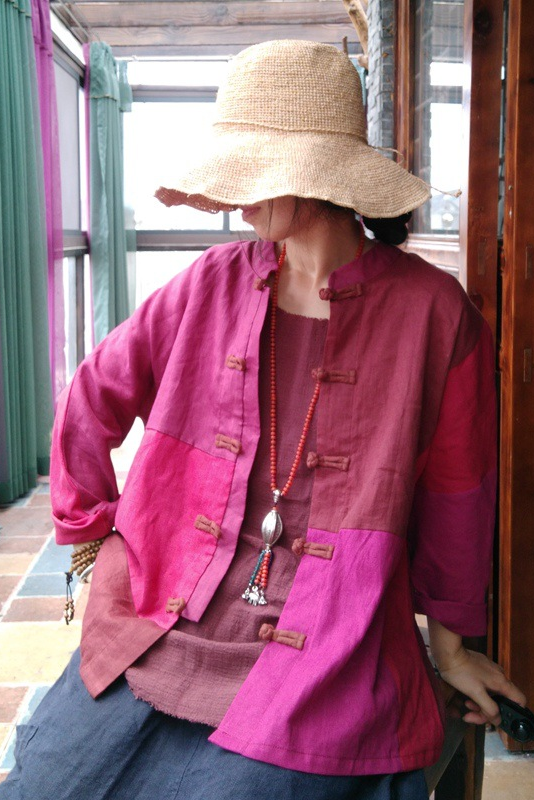 Spring Linen Color Block Button Cardigan