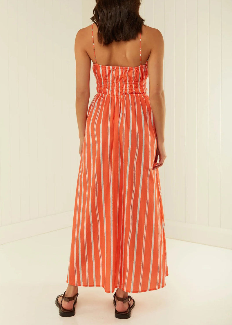 Orange Striped Cotton Spaghetti Strap Dress Summer