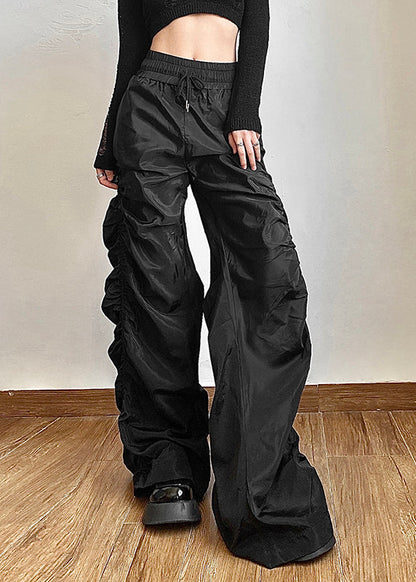 Style Black Cinched High Waisted Pants Summer