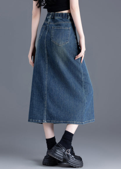Italian Blue Side Open Silm Fit Denim a Line Skirt Spring