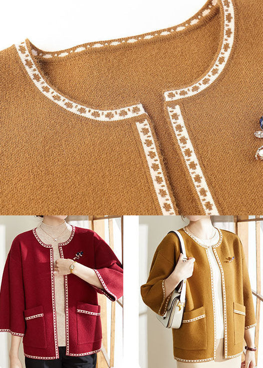 Modern Yellow O-neck Oversized Woolen Cardigan Bracelet Sleeve