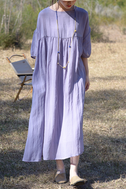 Summer Simple Pleated Dress 3/4 Sleeve Dress