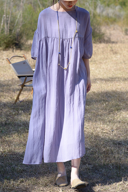 Summer Simple Pleated Dress 3/4 Sleeve Dress