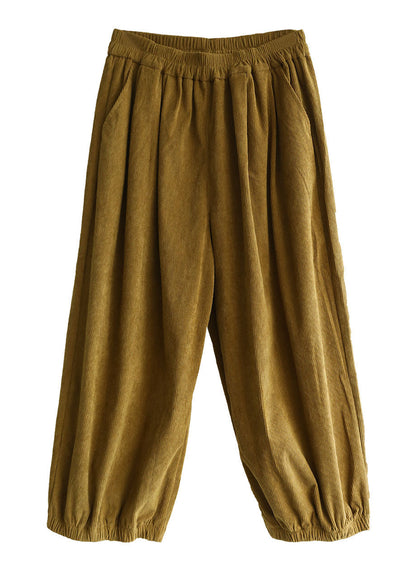 Yellow Elastic Waist Corduroy Harem Pants Fall