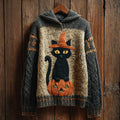 Comstylish Halloween Witch Cat & Pumpkin Art Women's Hooded Sweater