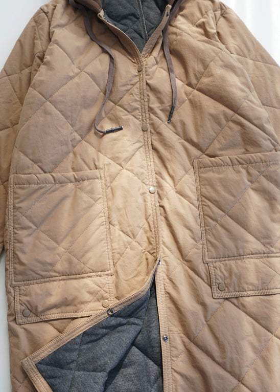 Army Green Pockets Fine Cotton Filled Hooded Coat Fall