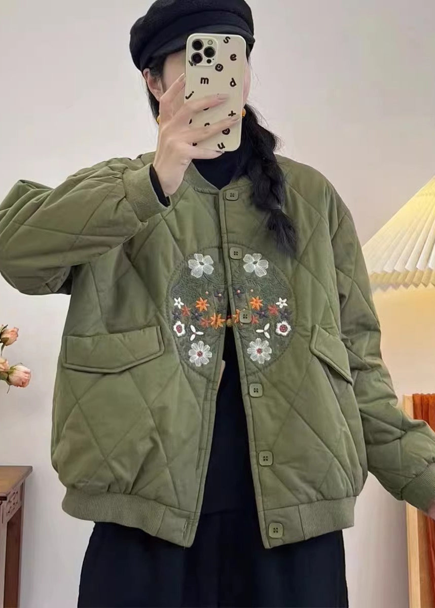 Yellow Embroidered Pockets Fine Cotton Filled Coats Spring