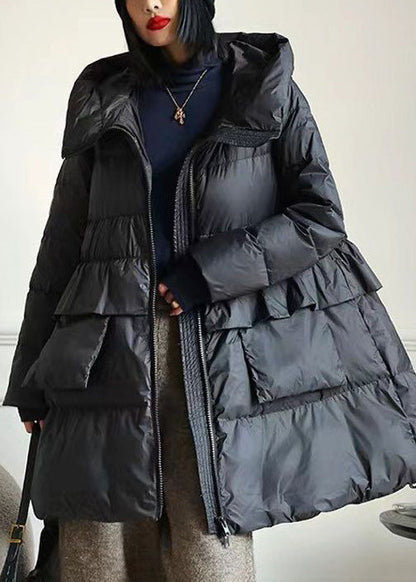Khaki Hooded Zippered Pockets Down Coats Winter