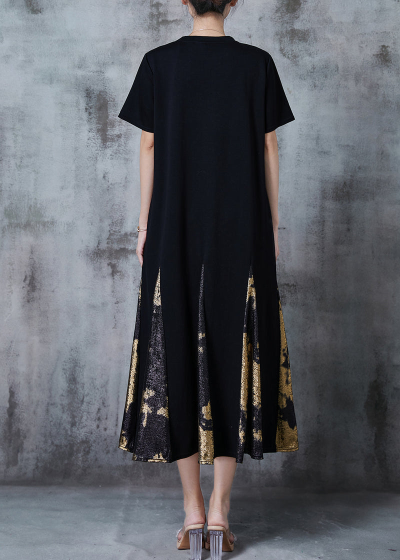 Black Sequins Patchwork Cotton Robe Dresses Summer