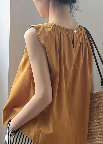Orange Wrinkled Cotton Top Sleeveless