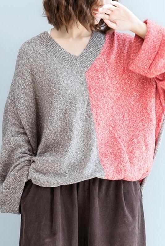 Loose V Neck Matching Color Sweater