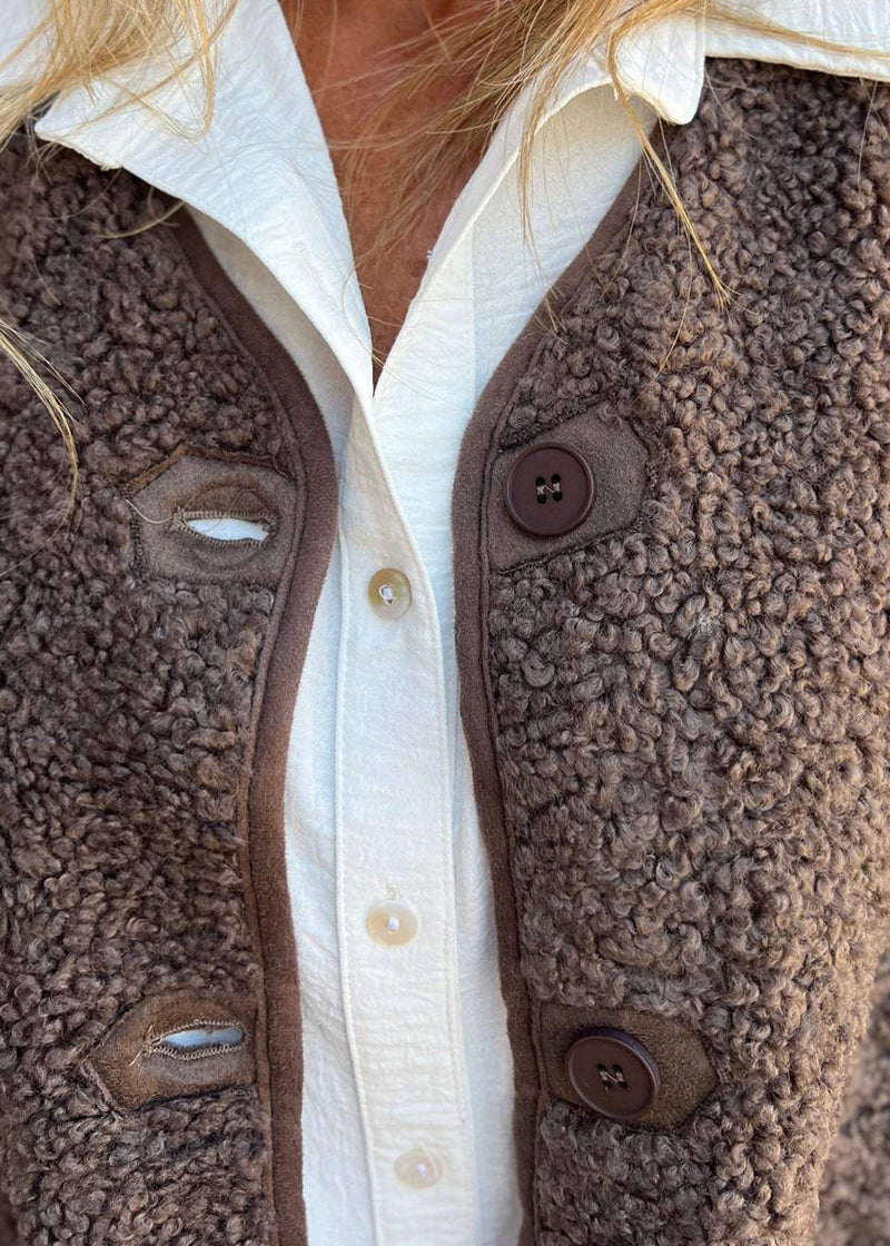 New Coffee Pockets Button Faux Fur Vest Fall