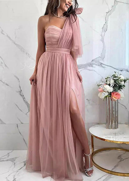 Boutique Mulberry One Shoulder Side Open Tulle Dresses Summer