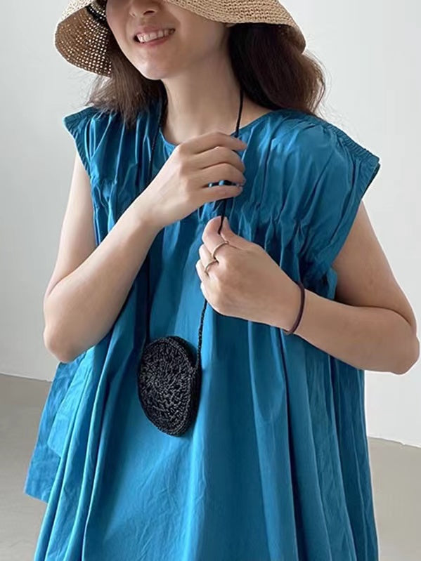 Drawstring Flying Sleeves A-line Blue Dress