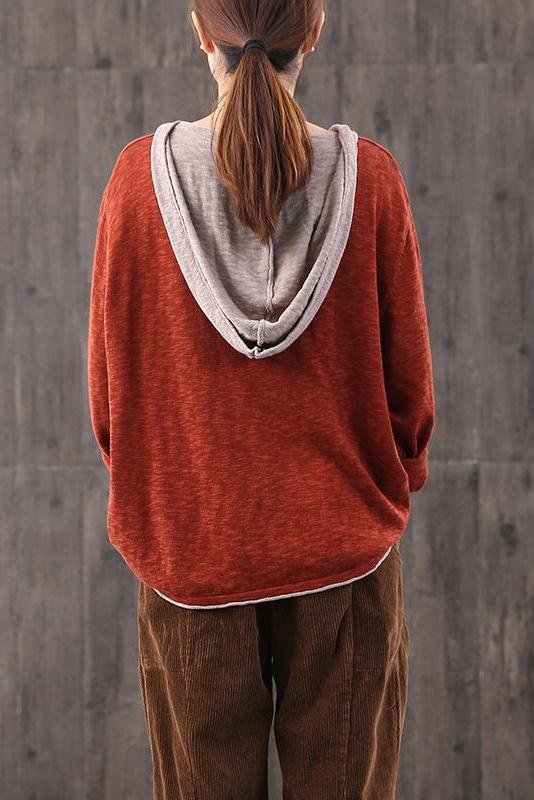 Color Contrasting Hooded Sweater