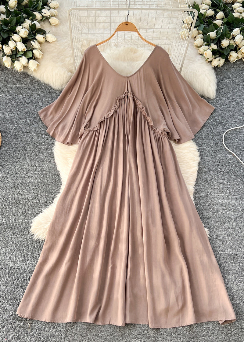 Orange Ruffled Cotton a Line Dresses Batwing Sleeve
