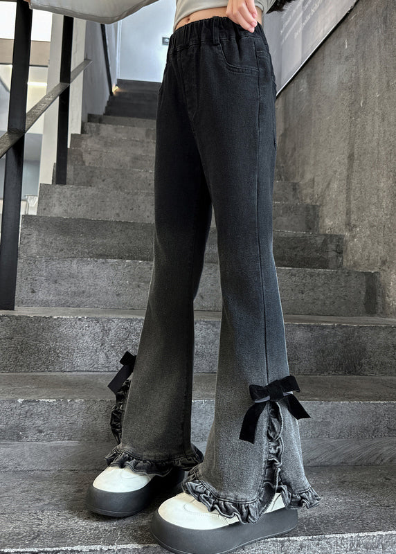Gradient Color Ruffled Side Open Bell-bottom Trousers Spring