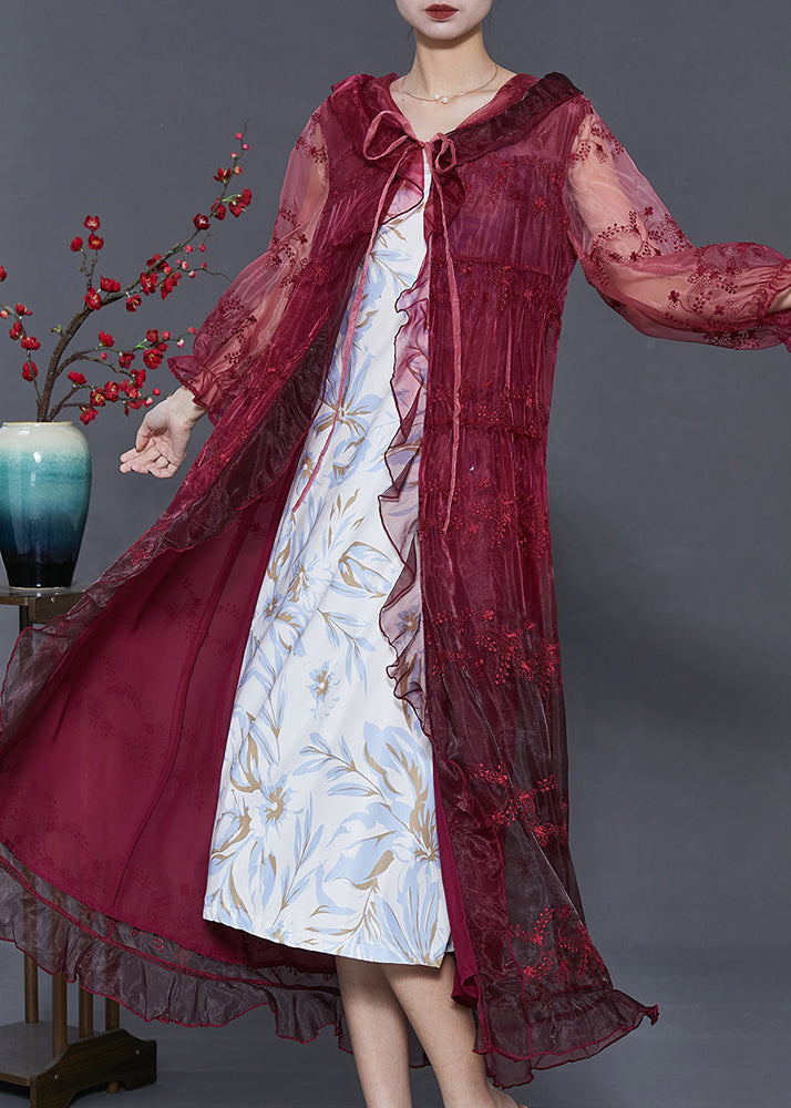 Mulberry Embroidered Organza Hooded Cardigan Summer