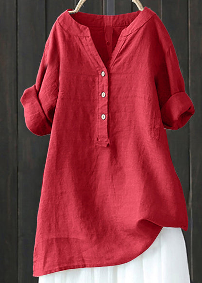 Beige V Neck Cotton T Shirt Top Summer