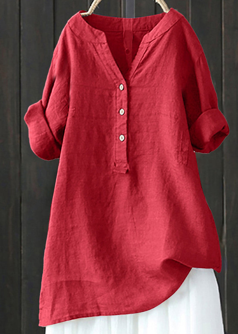 Beige V Neck Cotton T Shirt Top Summer
