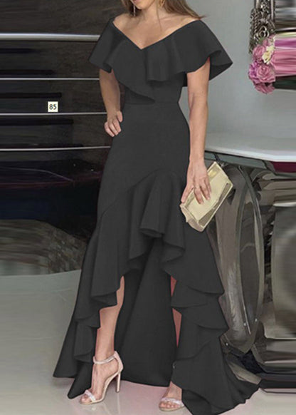 Rose Ruffled Asymmetrical Patchwork Cotton Dresses Summer