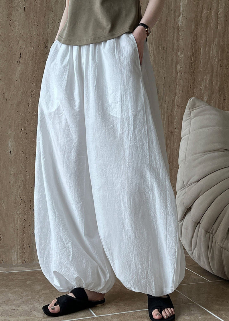 White Oversized Cotton Lantern Pants Summer