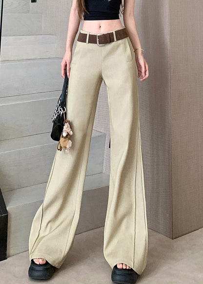 Khaki Pockets Patchwork High Waist Wide Leg Pants Spring