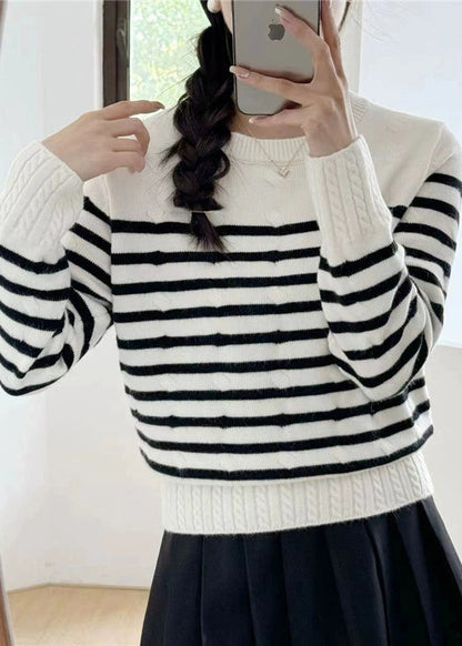 Grey Striped Cozy Knit Sweaters Fall