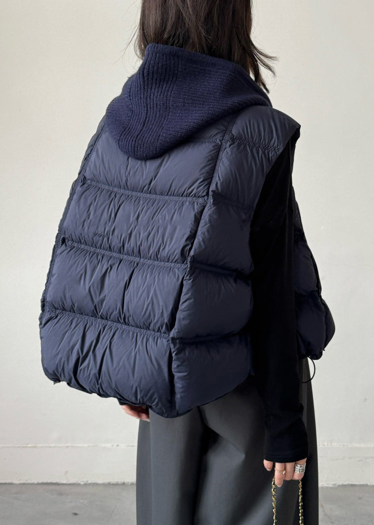 Navy Drawstring Patchwork Duck Down Waistcoat Zippered Winter