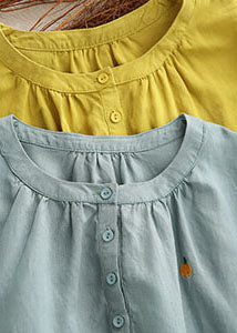 Blue O-neck Embroidered Cotton Top Half Sleeve