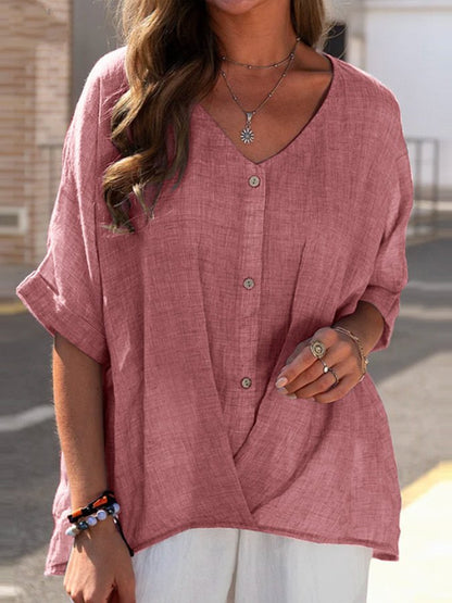 Cotton Linen V-neck Top