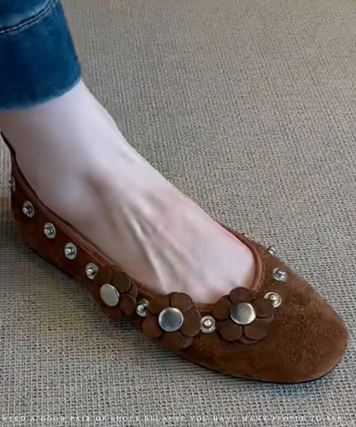 Brown Suede Rivet Splicing Flat Shoes for