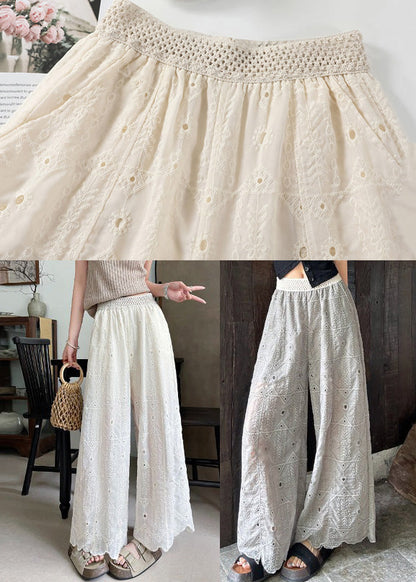 Grey Hollow Out Straight Pants Trousers Embroidered Summer