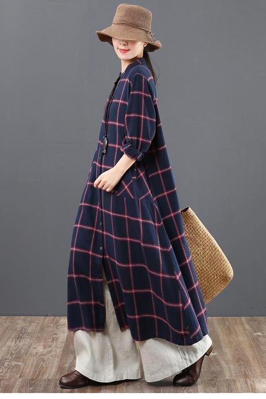 A Linen Cotton Plaid Shirt Dresses