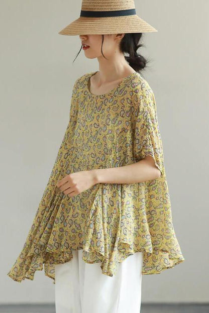 Leaf O Neck Irregular Print Loose T-shirt