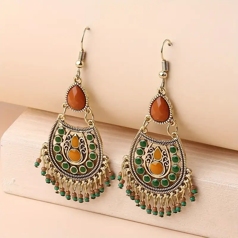 Green Mandala Drop Earrings