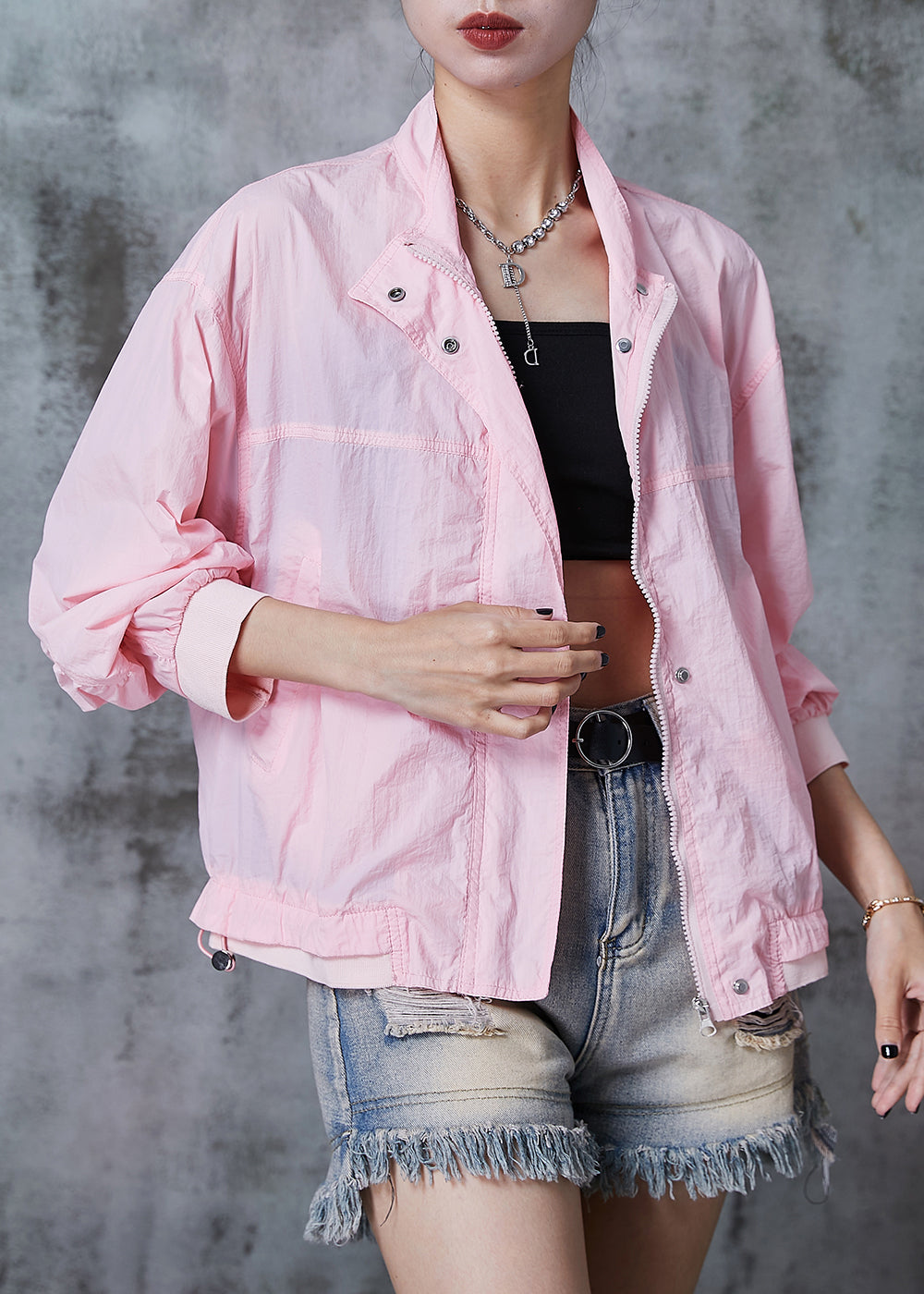 Pink Spandex Upf 50+ Coat Jacket Drawstring Summer
