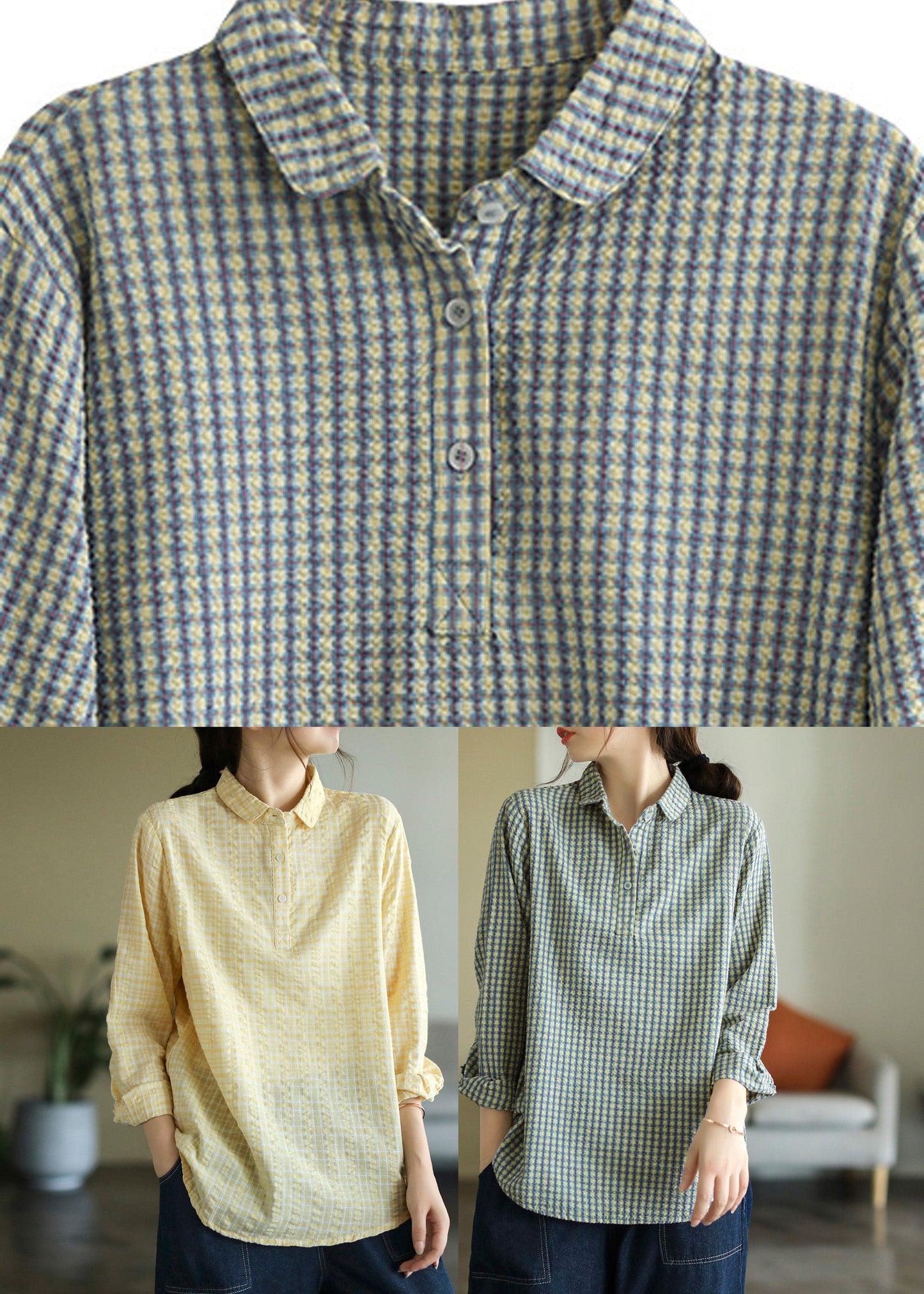 Blue Peter Pan Collar Cotton Top Spring