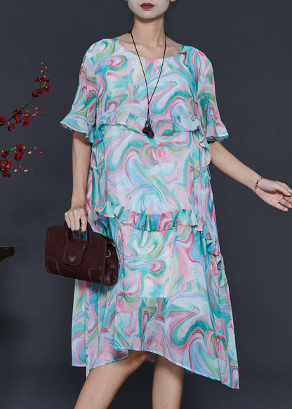 Blue Ruffled Print Chiffon Day Dresses Summer