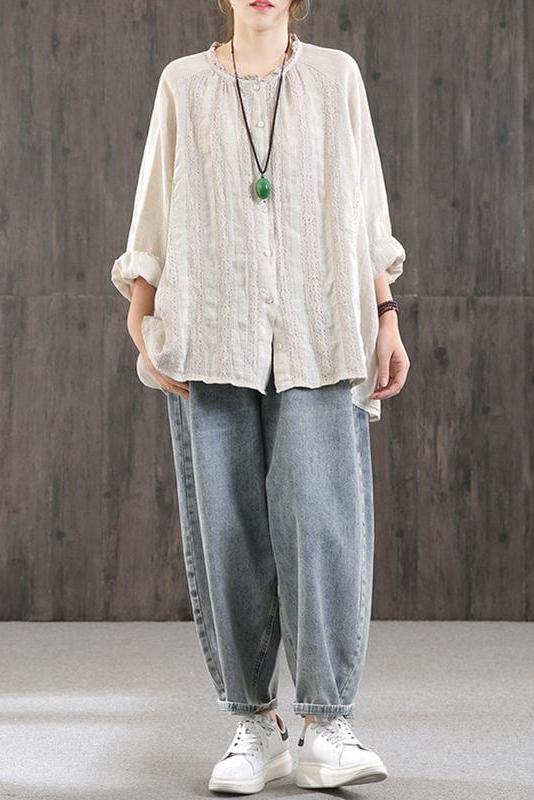 Limited Stock- Lotstrends 100% Linen Stripe Hand-made Loose Shirt
