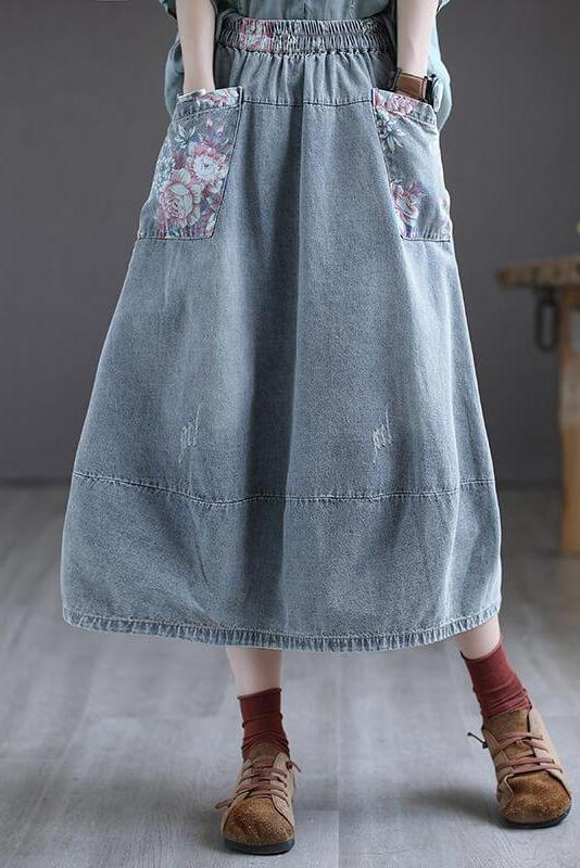 Elastic Waist Denim Cotton Skirt