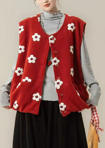 Red Oversized Cotton Vest Top Winter