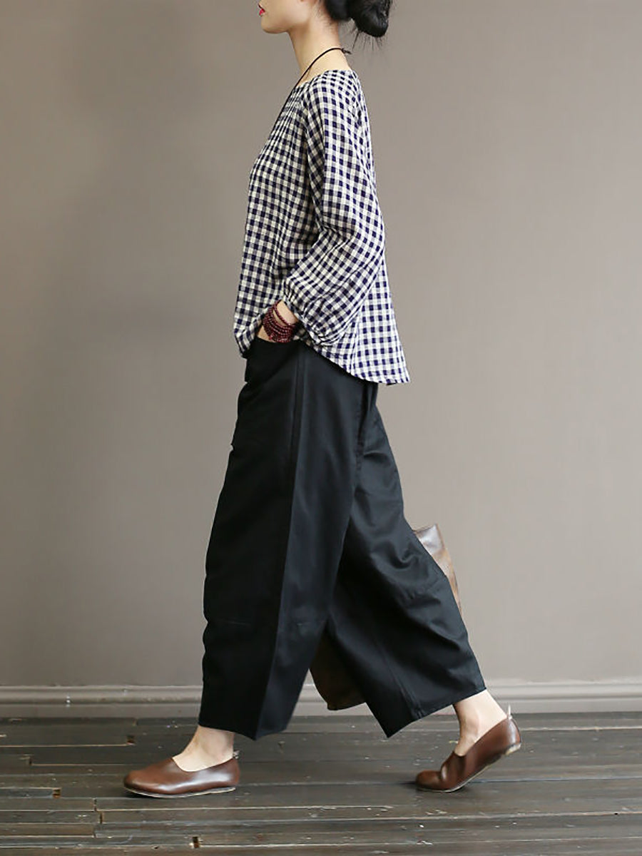 Summer Plaid Loose Pullover Cotton Shirt