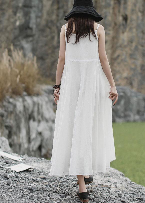 Handmade Sleeveless Linen Dress Cotton White Dress Summer