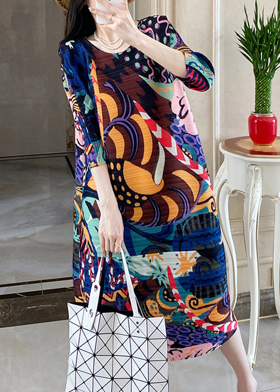 Blue Print Long Dress Bracelet Sleeve