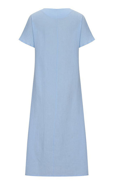 Linen Cotton Embroidered Slit Dress